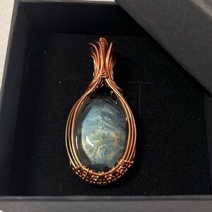 Artisan Wire wrapped resin necklace pendant. Handmade. Unique.
